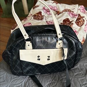 Elegant Black and Cream Quilted Handbag